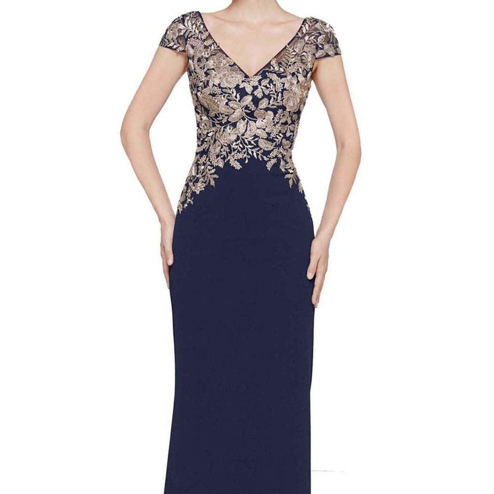 Elegant Navy and Gold Evening Gown
